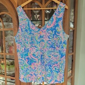 Lilly Pulitzer Blue and Pink Paisley Tank Top